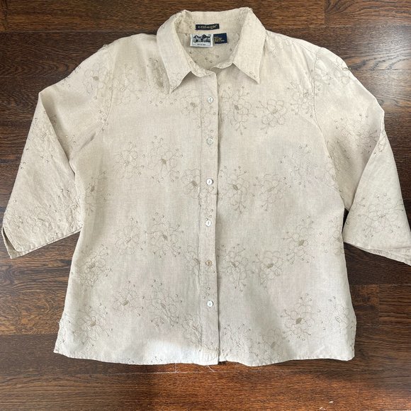 Ecologie Beige Irish Linen Womans Shirt with Embroidered Detail- Large - Picture 1 of 10